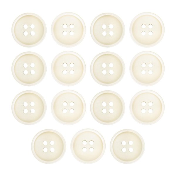画像1: 四つ穴ボタン【アイボリー】15個入り【15mm】光沢 フチあり シンプル 樹脂製 手芸 おしゃれ きらきらぷんぷん丸 B-1348 (1)