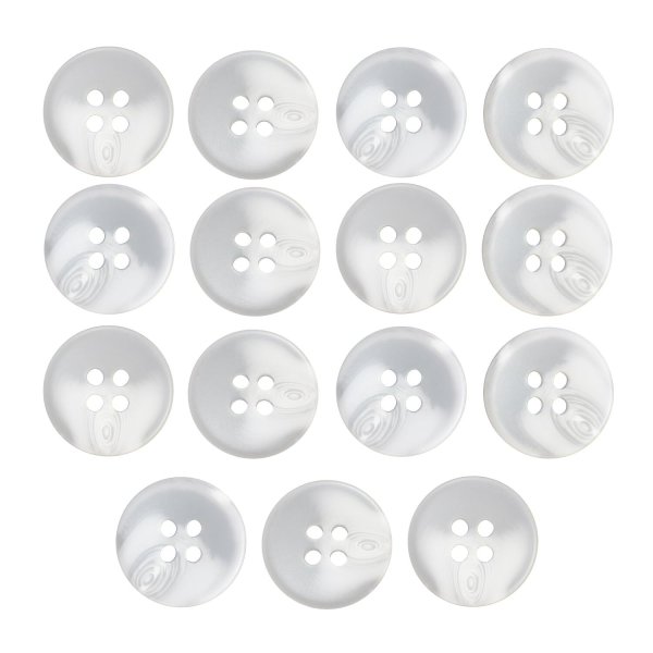 画像1: 四つ穴ボタン マーブル調 波紋【ホワイト】白 15個入り【15mm】マット フチなし シンプル 樹脂製 手芸 おしゃれ きらきらぷんぷん丸 B-1350 (1)