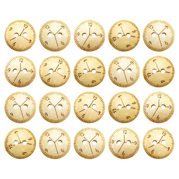 画像1: ココナッツボタン 【時計柄】 12.5mm 20個 二つ穴 装飾 おしゃれ 手芸 洋服 ナチュラル きらきらぷんぷん丸 B-1359 (1)