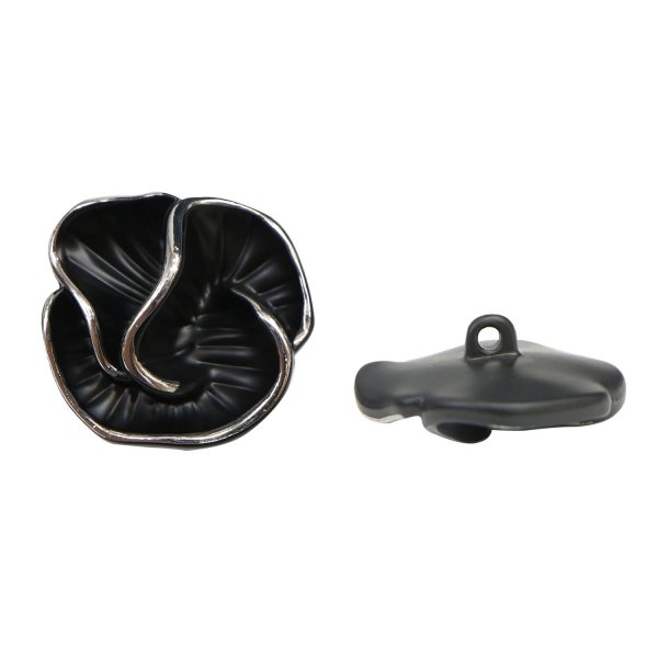 画像1: メタルボタン フラワー 【ブラック】 黒 4個入り 【22mm】 足つき シャンク 花 モチーフ 装飾 金属製 手芸 おしゃれ きらきらぷんぷん丸 B-1367 (1)