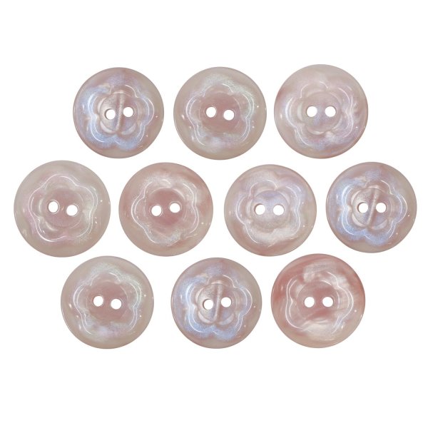 画像1: 二つ穴ボタン フラワー マーブル模様 【ピンク】 10個入り 【15mm】 オーロラ 光沢 透け感 花 樹脂製 手芸 おしゃれ きらきらぷんぷん丸 B-1377 (1)