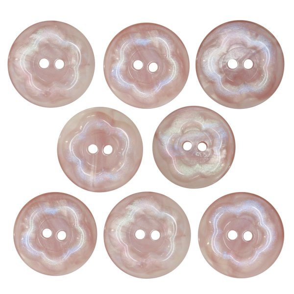 画像1: 二つ穴ボタン フラワー マーブル模様 【ピンク】 8個入り 【20mm】 オーロラ 光沢 透け感 花 樹脂製 手芸 おしゃれ きらきらぷんぷん丸 B-1378 (1)