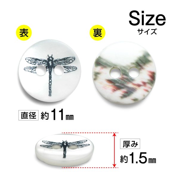 画像2: シェルボタン プリント 【トンボ】 11mm 20個入り 二つ穴 生き物 モチーフ 装飾 手芸 洋服 きらきらぷんぷん丸 B-1381 (2)