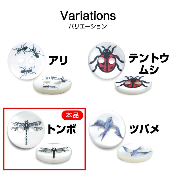 画像3: シェルボタン プリント 【トンボ】 11mm 20個入り 二つ穴 生き物 モチーフ 装飾 手芸 洋服 きらきらぷんぷん丸 B-1381 (3)