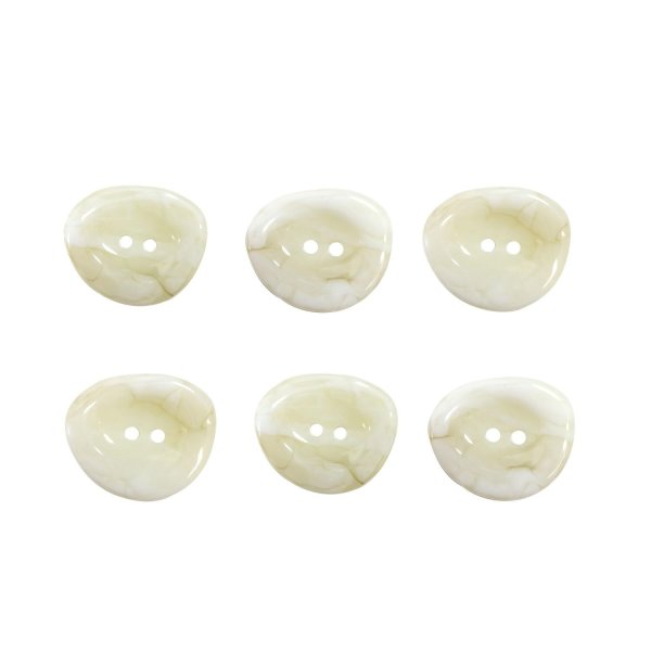 画像1: 二つ穴ボタン 変形 マーブル模様 【ホワイト】 白 6個入り 【30mm】 樹脂製 手芸 おしゃれ きらきらぷんぷん丸 B-1384 (1)