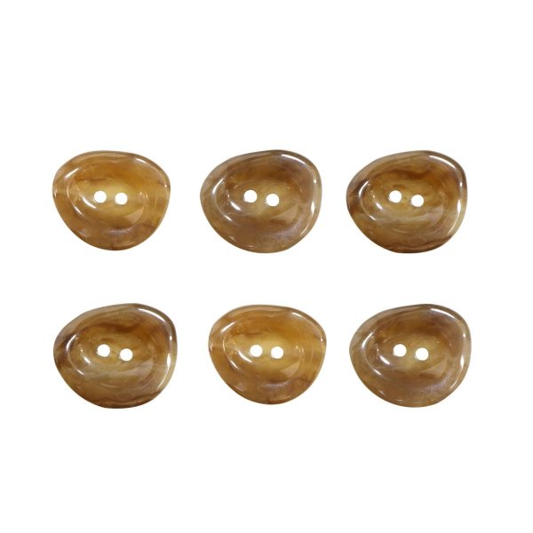 画像1: 二つ穴ボタン 変形 マーブル模様 【ブラウン】 茶色 6個入り 【30mm】 樹脂製 手芸 おしゃれ きらきらぷんぷん丸 B-1386 (1)