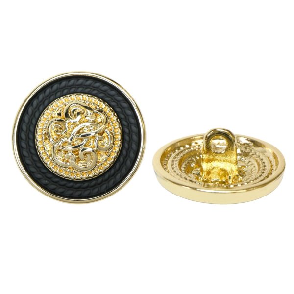 画像1: メタル エンブレム ボタン 【ブラック】 18mm 8個入り ゴールド 足つき シャンク 装飾 手芸 ハンドメイド きらきらぷんぷん丸 B-1406 (1)
