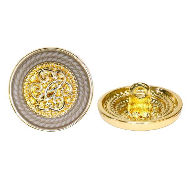 画像1: メタル エンブレム ボタン 【グレージュ】 18mm 8個入り ゴールド 足つき シャンク 装飾 手芸 ハンドメイド きらきらぷんぷん丸 B-1410 (1)