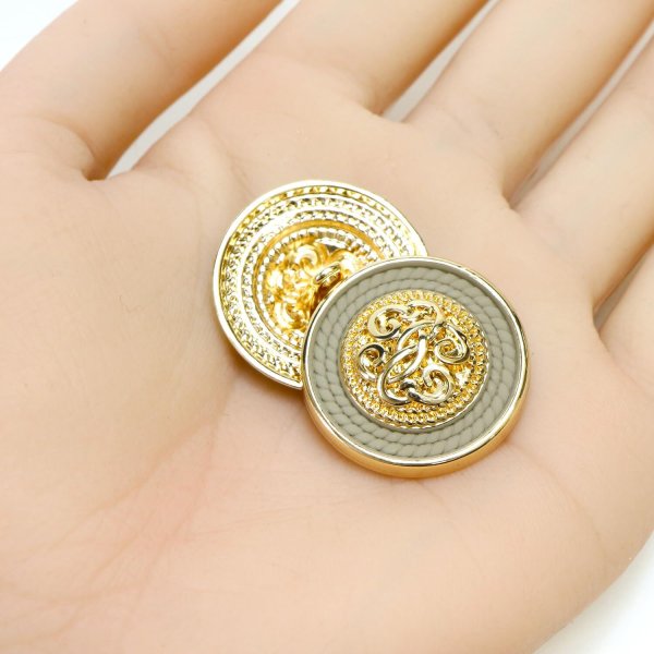 画像5: メタル エンブレム ボタン 【グレージュ】 25mm 6個入り ゴールド 足つき シャンク 装飾 手芸 ハンドメイド きらきらぷんぷん丸 B-1411 (5)