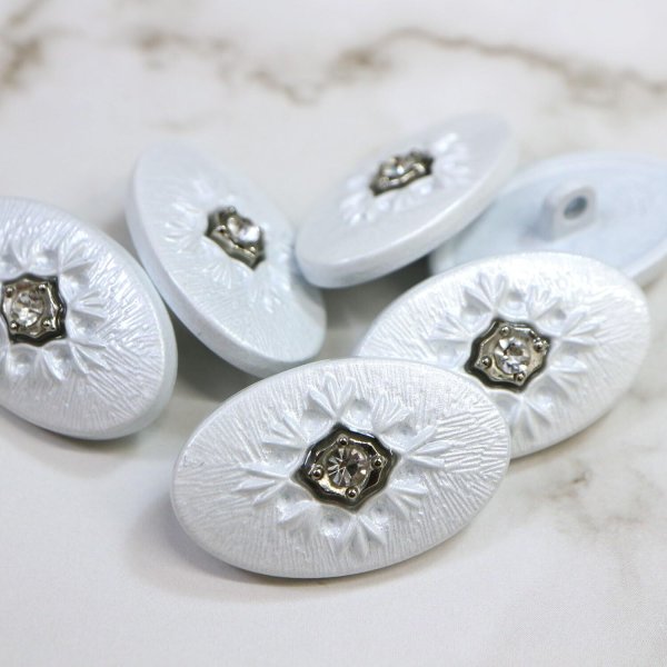 画像5: メタルボタン オーバル 【ホワイト】 白 6個入り 【23x14mm】 足つき シャンク 楕円形 装飾 金属製 手芸 おしゃれ きらきらぷんぷん丸 B-1412 (5)