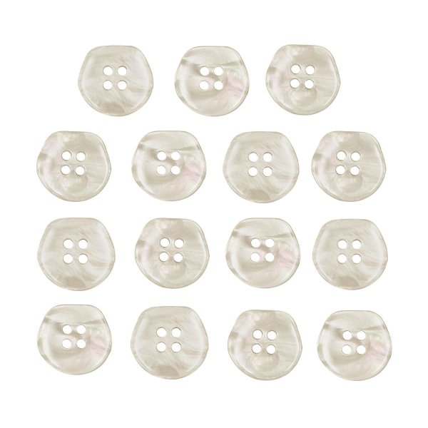 画像1: 四つ穴ボタン シェル調 変形 【オフホワイト】 15個入り 【15mm】 フチなし オーロラ 装飾 樹脂製 手芸 おしゃれ きらきらぷんぷん丸 B-1413 (1)