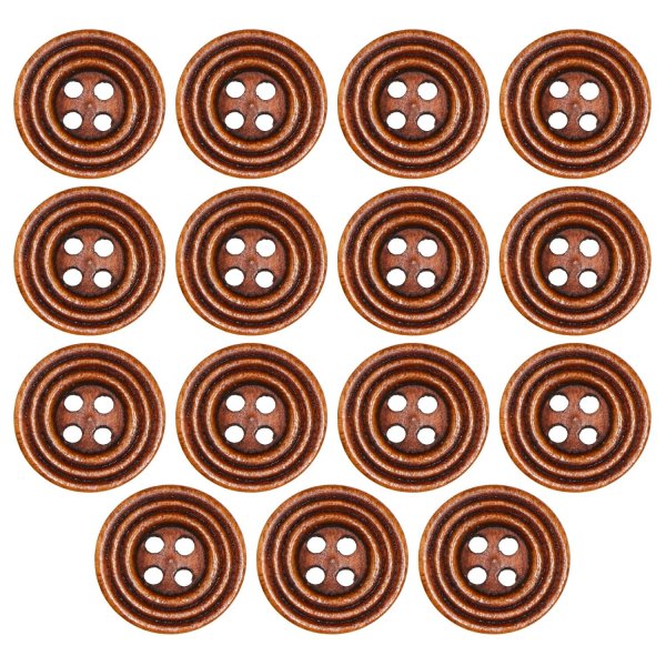 画像1: ウッドボタン 四つ穴 サークルリム 【ダークブラウン】 15mm 15個入り ナチュラル 丸型 装飾 手芸 ハンドメイド きらきらぷんぷん丸 B-1453 (1)