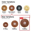 画像3: ウッドボタン 四つ穴 サークルリム 【ダークブラウン】 25mm 8個入り ナチュラル 丸型 装飾 手芸 ハンドメイド きらきらぷんぷん丸 B-1455 (3)