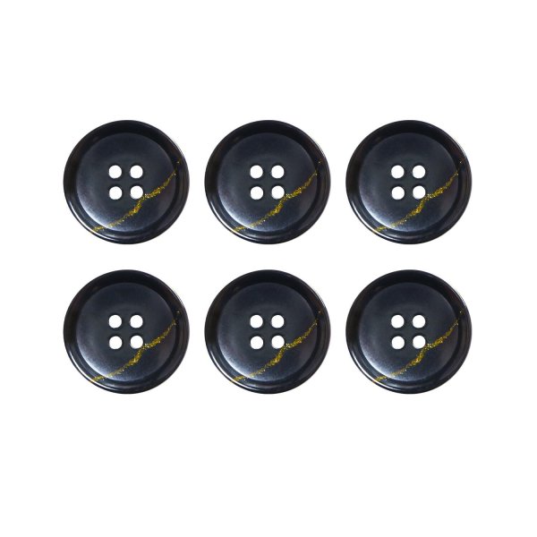 画像1: 四つ穴ボタン ブラック ゴールドライン 【25mm】 6個入り ラメ 丸ボタン フチあり 装飾 手芸 ハンドメイド きらきらぷんぷん丸 B-1473 (1)