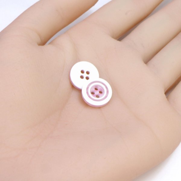 画像5: 四つ穴ボタン ホワイトリム ピンクライン 【12.5mm】 20個入り 丸型 装飾 手芸 ハンドメイド きらきらぷんぷん丸 B-1474 (5)