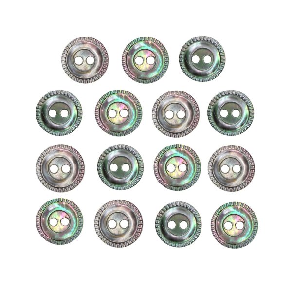 画像1: シェルボタン 黒蝶貝 縁模様入り 二つ穴 【10mm】 15個入り 手芸 ハンドメイド きらきらぷんぷん丸 B-1494 (1)