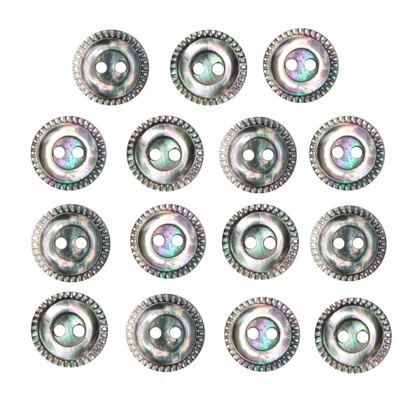 画像1: シェルボタン 黒蝶貝 縁模様入り 二つ穴 【11.5mm】 15個入り 手芸 ハンドメイド きらきらぷんぷん丸 B-1495 (1)