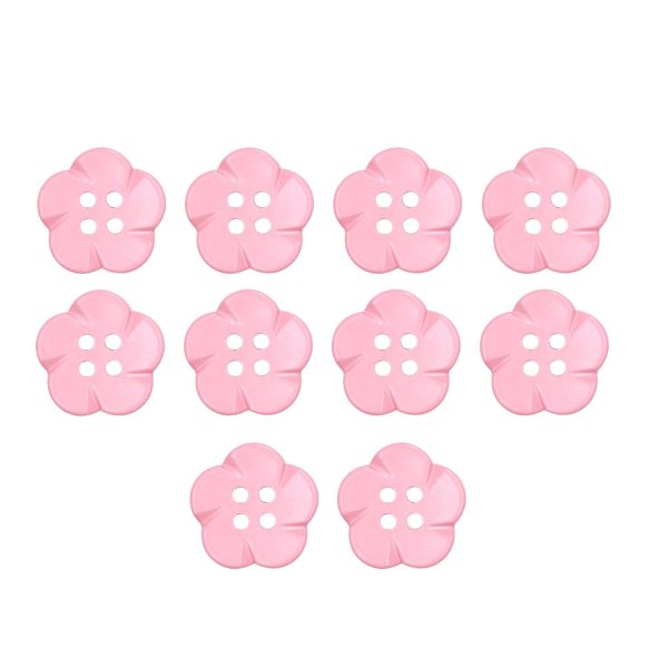 画像1: 四つ穴 フラワーボタン 【ピンク】14mm 10個入り 樹脂 プラスチック 手芸 ハンドメイド 花柄 装飾 きらきらぷんぷん丸 B-1512 (1)