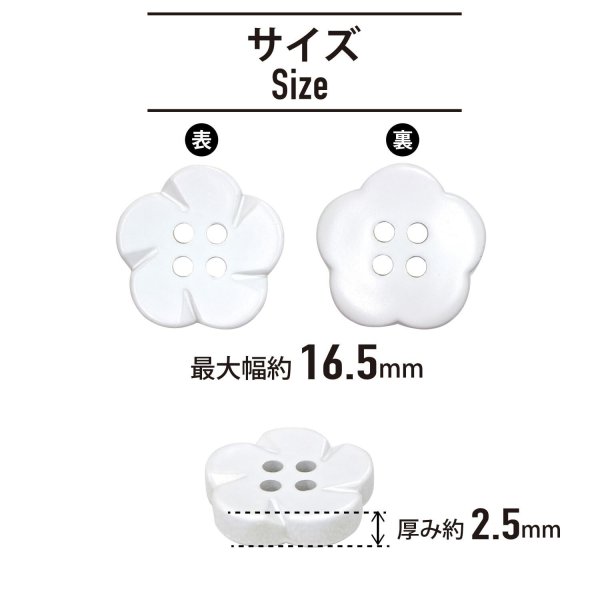 画像2: 四つ穴 フラワーボタン 【ホワイト】16.5mm 8個入り 樹脂 プラスチック 手芸 ハンドメイド 花柄 装飾 きらきらぷんぷん丸 B-1516 (2)