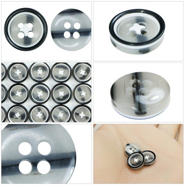 画像5: 4つ穴 カラーリムボタン【ブラック】丸 樹脂 手芸 ハンドメイド 15個入【11mm】きらきらぷんぷん丸 B-1542 (5)