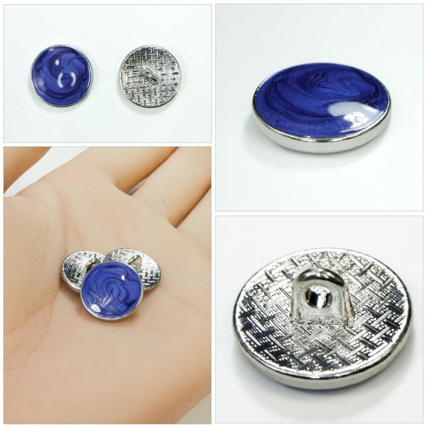 画像5: メタルボタン マーブル柄【ブルー】15mm 10個入 丸型 足つき 飾り 手芸 服飾 付け替え きらきらぷんぷん丸 B-1550 (5)