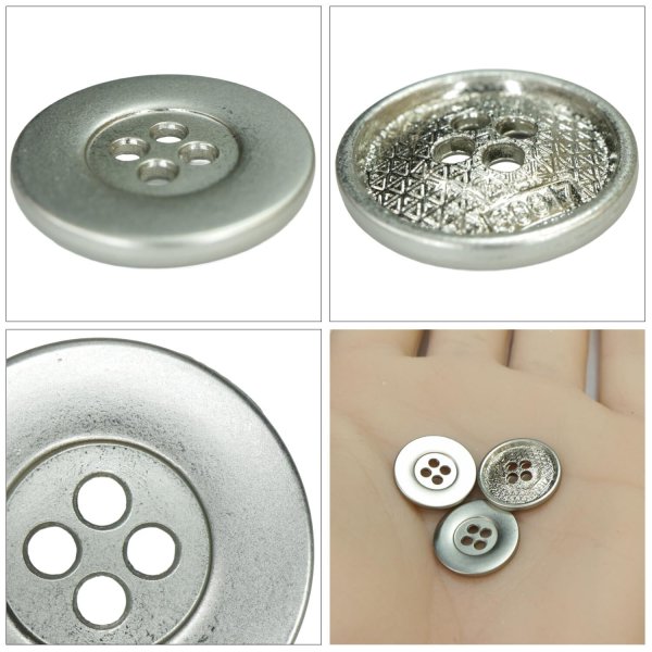 画像5: メタルボタン ワイドリム【シルバー】15mm 10個入 四つ穴 丸型 マット 手芸 服飾 付け替え きらきらぷんぷん丸 B-1571 (5)