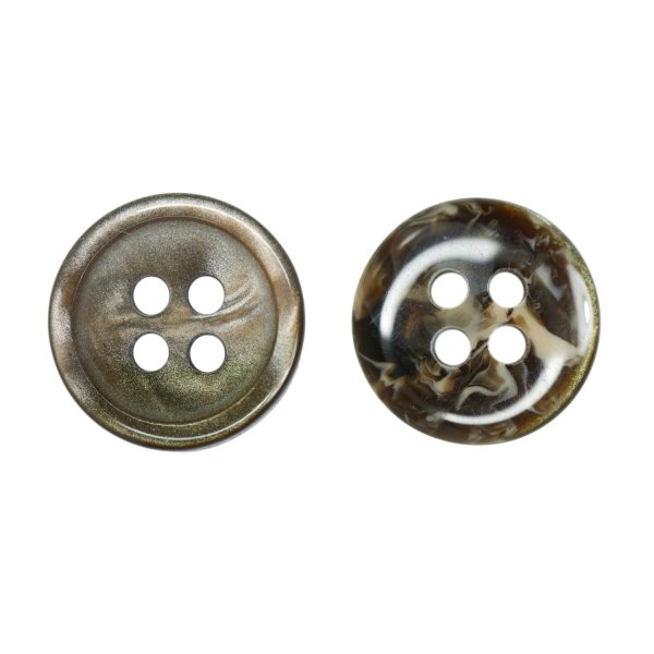 画像1: シェル風樹脂ボタン 四つ穴【ブラウン】11.5mm 15個入 丸型 光沢 手芸 服飾 付け替え きらきらぷんぷん丸 B-1584 (1)