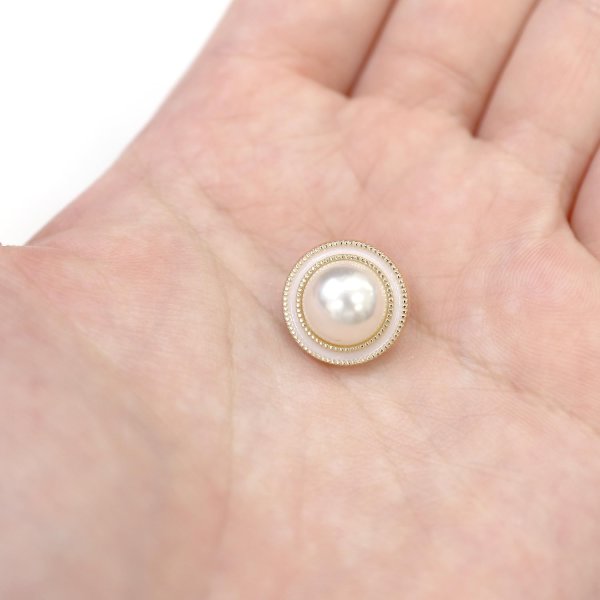 画像7: パールボタン 装飾 【ゴールド 白フチ】 ホワイト 白 パール 10個入り 【15mm】ビジュー 飾り 縫製 袖口 きらきらぷんぷん丸 B-158 (7)