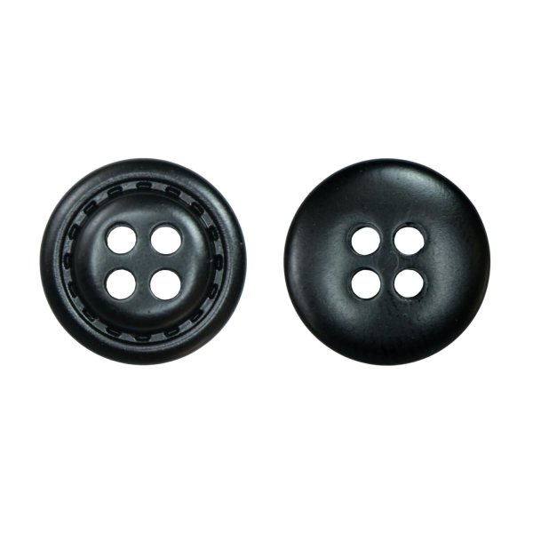 画像1: レザー調ボタン【ブラック】15mm 10個入 四つ穴 ステッチ風 丸型 手芸 服飾 付け替え きらきらぷんぷん丸 B-1623 (1)