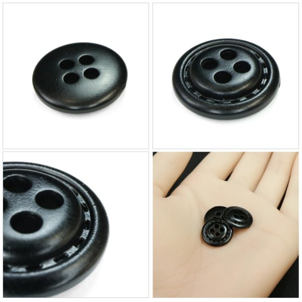 画像5: レザー調ボタン【ブラック】15mm 10個入 四つ穴 ステッチ風 丸型 手芸 服飾 付け替え きらきらぷんぷん丸 B-1623 (5)