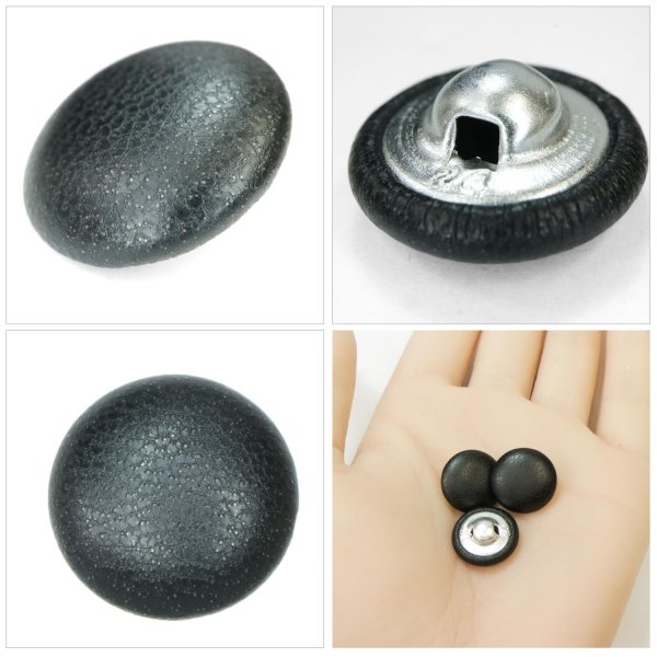 画像5: くるみボタン レザー調【ブラック】15mm 10個入 丸型 足つき シボ感 手芸 服飾 付け替え きらきらぷんぷん丸 B-1629 (5)