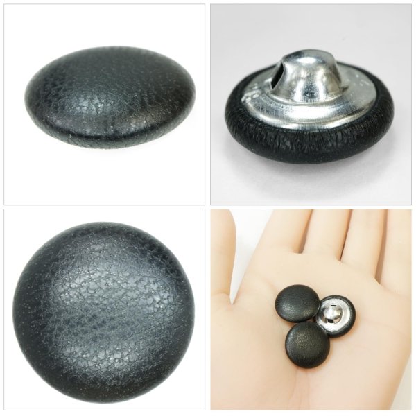 画像5: くるみボタン レザー調【ブラック】18mm 8個入 丸型 足つき シボ感 手芸 服飾 付け替え きらきらぷんぷん丸 B-1630 (5)