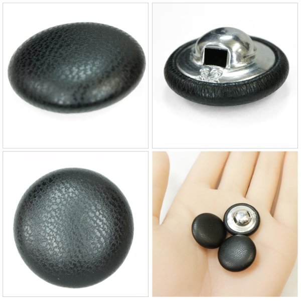画像5: くるみボタン レザー調【ブラック】20mm 6個入 丸型 足つき シボ感 手芸 服飾 付け替え きらきらぷんぷん丸 B-1631 (5)