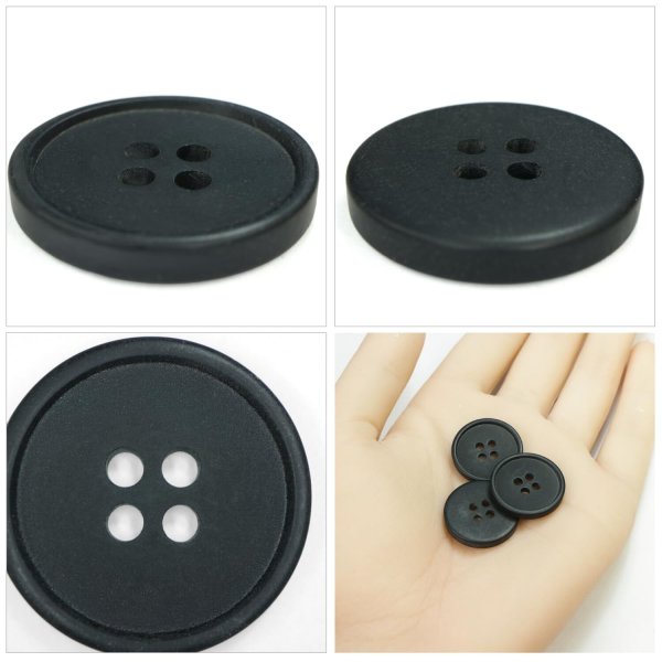画像5: 樹脂ボタン【ブラック】20mm 6個入 丸型 四つ穴 ラウンドリム 手芸 付け替え きらきらぷんぷん丸 B-1685 (5)