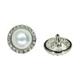 画像1: パール調ボタン ラインストーン【シルバー＆ホワイト】12mm 8個入 丸型 足つき メタルフレーム 手芸 付け替え きらきらぷんぷん丸 B-1728 (1)