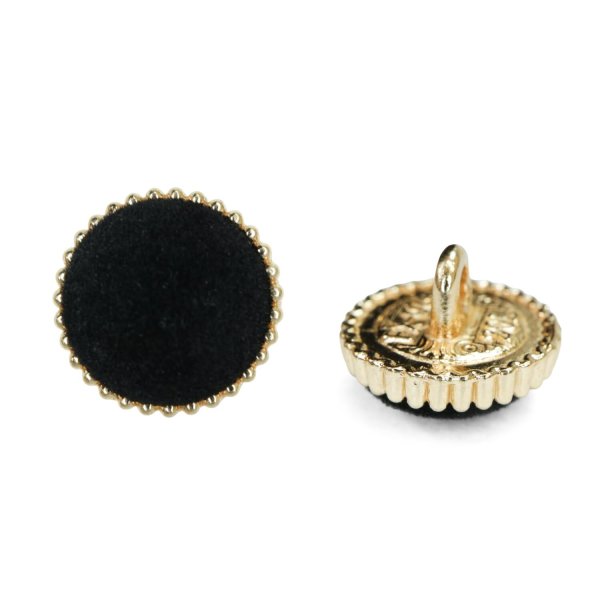 画像1: フロッキーボタン【ブラック】12.5mm 10個入 丸型 足つき ゴールド縁 手芸 服飾 付け替え きらきらぷんぷん丸 B-1767 (1)