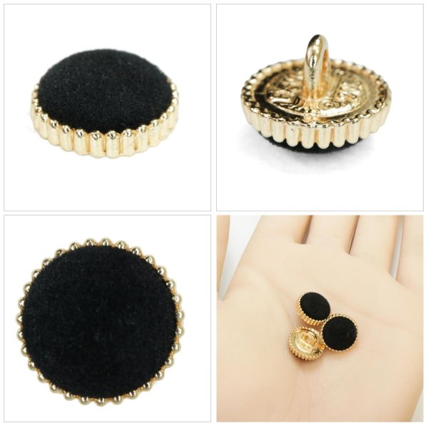 画像5: フロッキーボタン【ブラック】12.5mm 10個入 丸型 足つき ゴールド縁 手芸 服飾 付け替え きらきらぷんぷん丸 B-1767 (5)