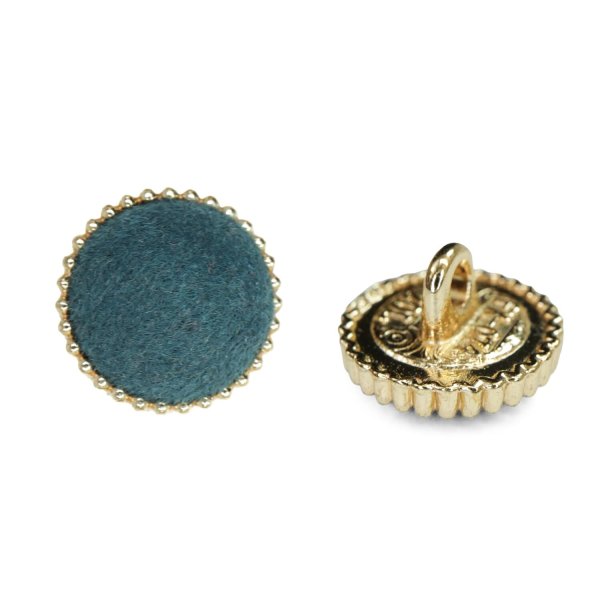 画像1: フロッキーボタン【ネイビー】12.5mm 10個入 丸型 足つき ゴールド縁 手芸 服飾 付け替え きらきらぷんぷん丸 B-1768 (1)