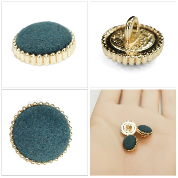 画像5: フロッキーボタン【ネイビー】12.5mm 10個入 丸型 足つき ゴールド縁 手芸 服飾 付け替え きらきらぷんぷん丸 B-1768 (5)