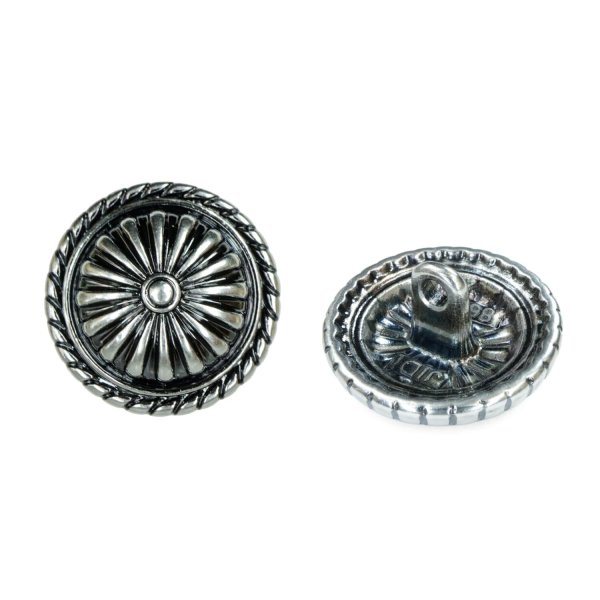 画像1: メタルボタン サンバースト コンチョ風【シルバー】18mm 8個入 丸型 足つき アンティーク 手芸 服飾 付け替え きらきらぷんぷん丸 B-1785 (1)