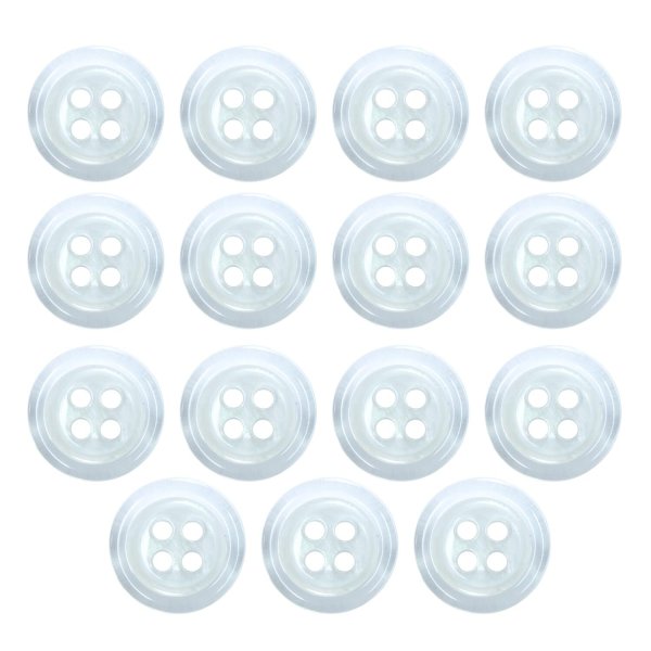 画像1: 樹脂ボタン シェル調【ホワイト】11.5mm 15個入 丸型 四つ穴 クリアリム 手芸 服飾 付け替え きらきらぷんぷん丸 B-1798 (1)
