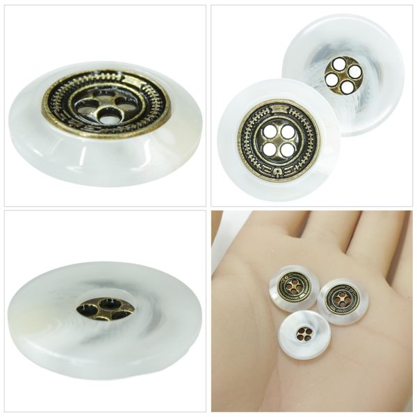 画像5: メタル装飾ボタン【ホワイト】16mm 8個入 丸型 4穴 アンティーク調 手芸 服飾 付け替え きらきらぷんぷん丸 B-1825 (5)