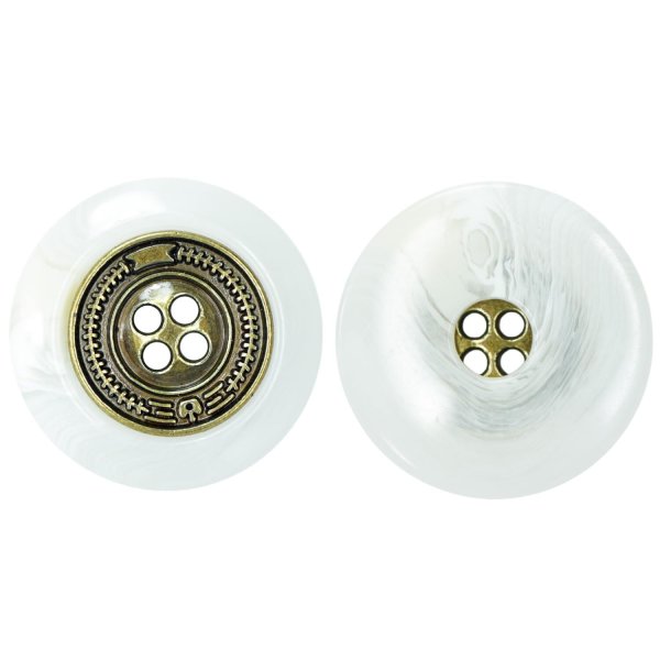 画像1: メタル装飾ボタン【ホワイト】21mm 6個入 丸型 4穴 アンティーク調 手芸 服飾 付け替え きらきらぷんぷん丸 B-1826 (1)