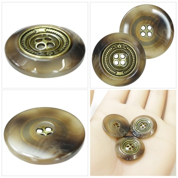 画像5: メタル装飾ボタン【ブラウン】21mm 6個入 丸型 4穴 アンティーク調 手芸 服飾 付け替え きらきらぷんぷん丸 B-1828 (5)