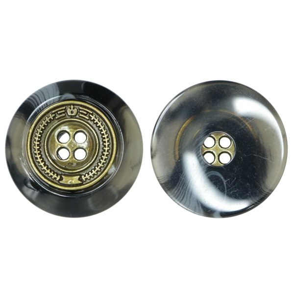 画像1: メタル装飾ボタン【ブラック】21mm 6個入 丸型 4穴 アンティーク調 手芸 服飾 付け替え きらきらぷんぷん丸 B-1830 (1)