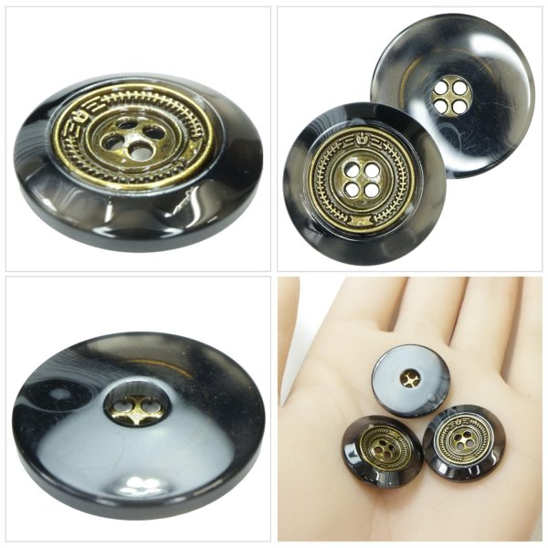 画像5: メタル装飾ボタン【ブラック】21mm 6個入 丸型 4穴 アンティーク調 手芸 服飾 付け替え きらきらぷんぷん丸 B-1830 (5)
