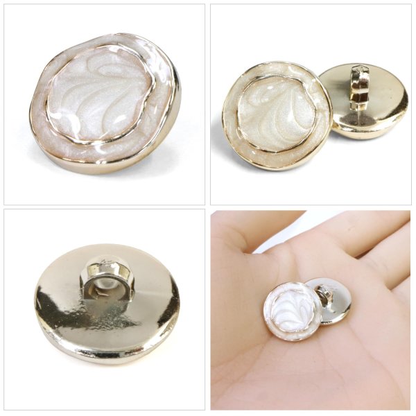 画像5: メタル調樹脂ボタン マーブル柄【ホワイト】18mm 8個入 丸型 足つき 手芸 服飾 付け替え きらきらぷんぷん丸 B-1847 (5)