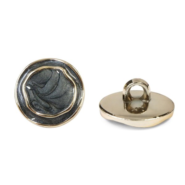 画像1: メタル調樹脂ボタン マーブル柄【ブラック】18mm 8個入 丸型 足つき 手芸 服飾 付け替え きらきらぷんぷん丸 B-1851 (1)