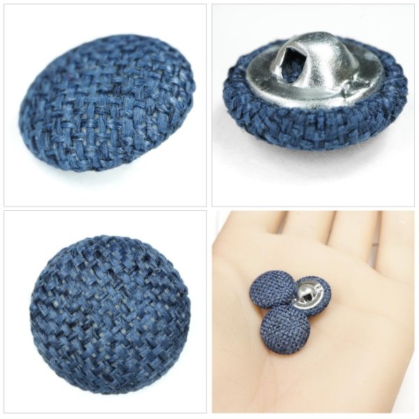 画像5: リネン調布張り シャンクボタン【ネイビー】15mm 10個入 丸型 足つき 手芸 服飾 付け替え きらきらぷんぷん丸 B-1885 (5)