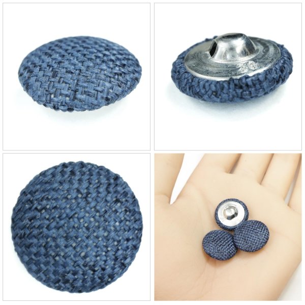 画像5: リネン調布張り シャンクボタン【ネイビー】18mm 8個入 丸型 足つき 手芸 服飾 付け替え きらきらぷんぷん丸 B-1886 (5)